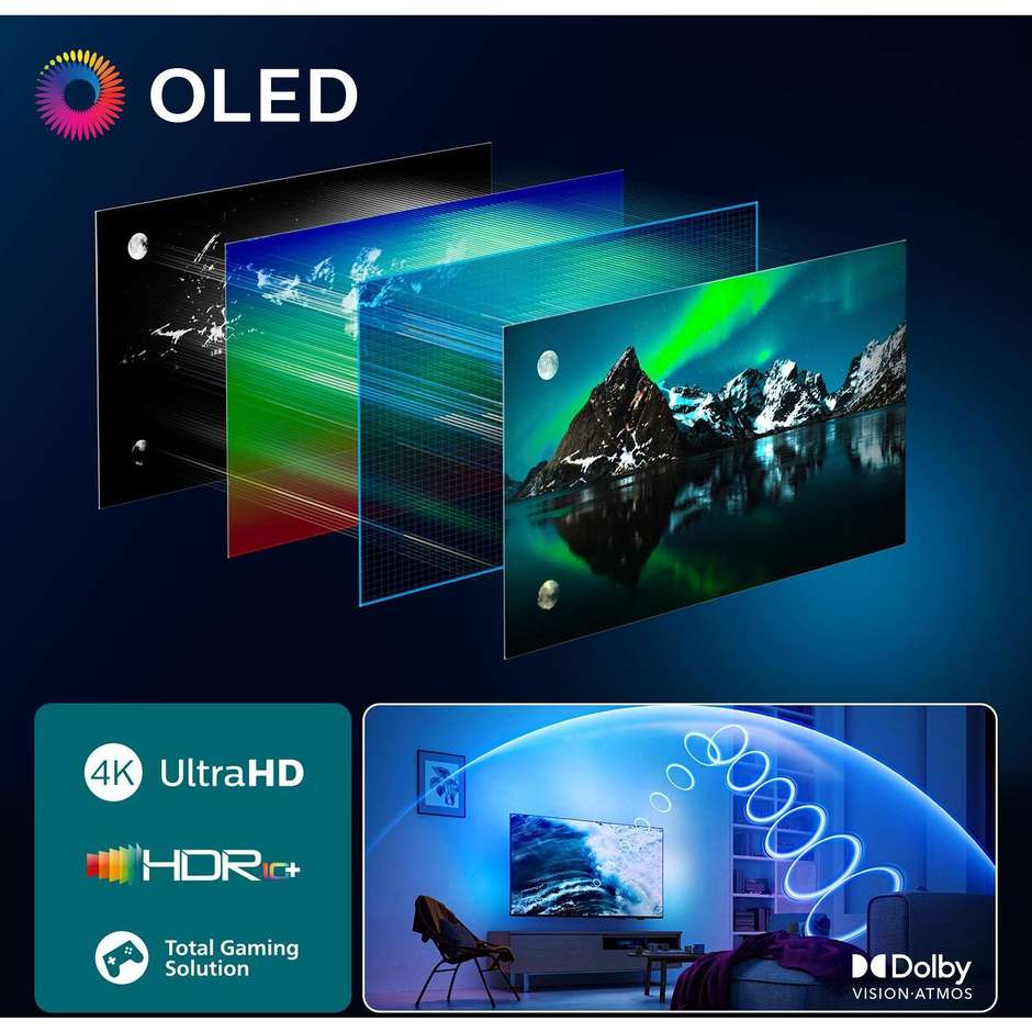 Philips 65OLED770/12 Smart TV OLED 65" 4K Ultra HD Wi-Fi DVB-T2 Classe F Nero