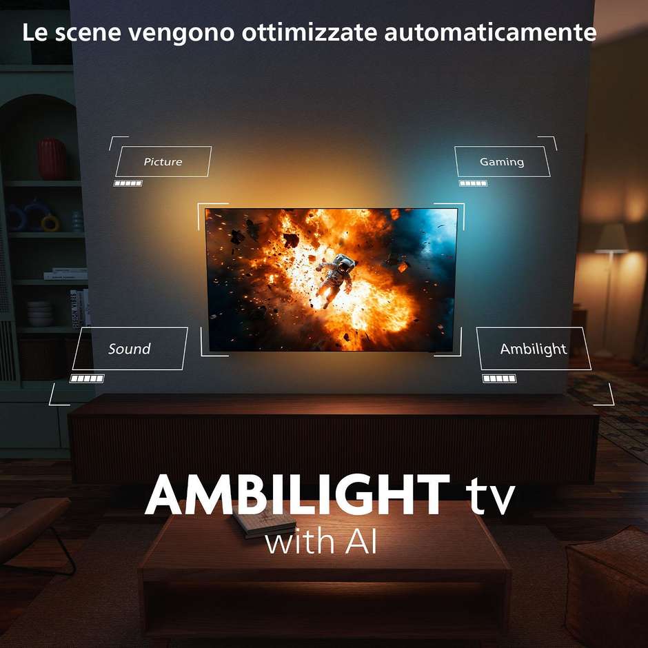 Philips 65OLED770 TV OLED 65" 4K Ultra HD Smart TV Wi-Fi Classe F Colore Nero