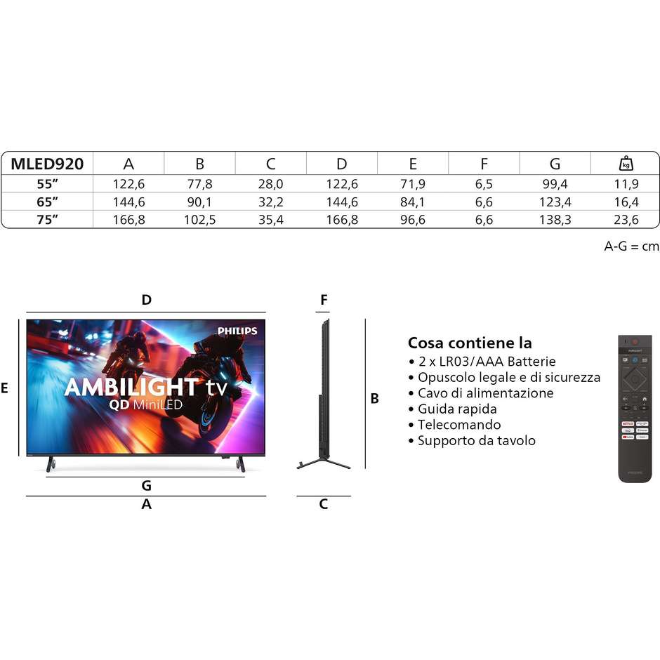 Philips 75MLED920/12 TV 75" 4K QD MiniLED Ambilight 144Hz