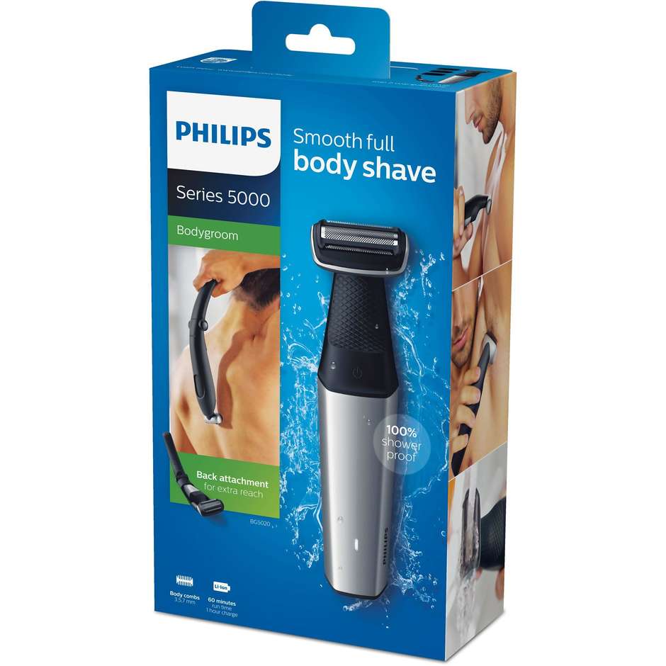 Philips BG5020/15 Depilatore corpo per uomo ricaricabile Wet&Dry Autonomia 60 min colore Grigio, Nero