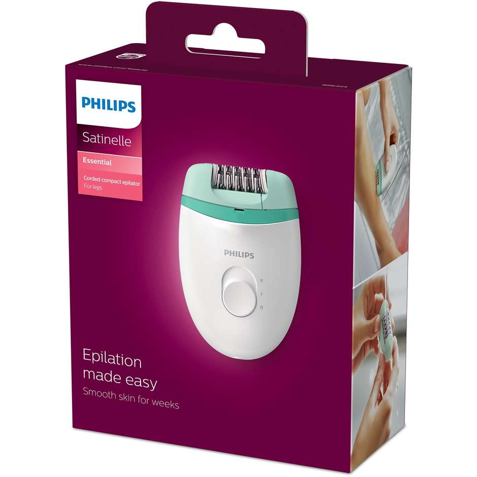 Philips BRE224/00 Satinelle Essential epilatore compatto con cavo colore bianco e verde