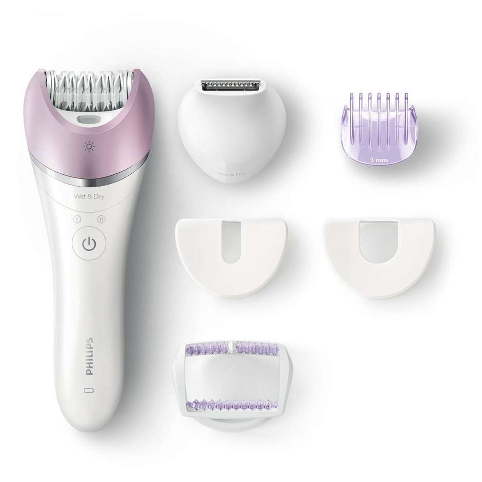 Philips BRE632/00 Satinelle Advanced Wet & Dry epilatore ricaricabile per gambe, corpo e viso colore bianco, rosa