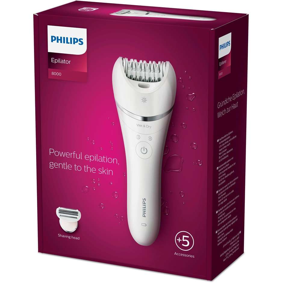 Philips BRE710/00 Epilatore Ricaricabile Wet & Dry Serie 8000 con Testina Extra Larga
