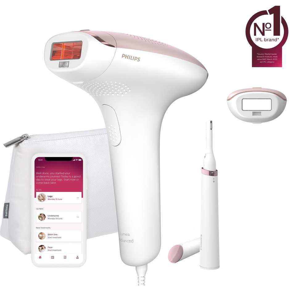 Philips BRI920/00 Lumea Advanced Epilatore a Luce Pulsata IPL con Rifinitore a Penna e 1 Accessorio per il Corpo Colore Rosa, Bianco