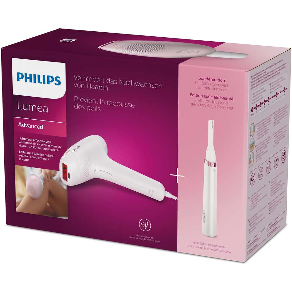 Philips BRI920/00 Lumea Advanced Epilatore a Luce Pulsata IPL con Rifinitore a Penna e 1 Accessorio per il Corpo Colore Rosa, Bianco