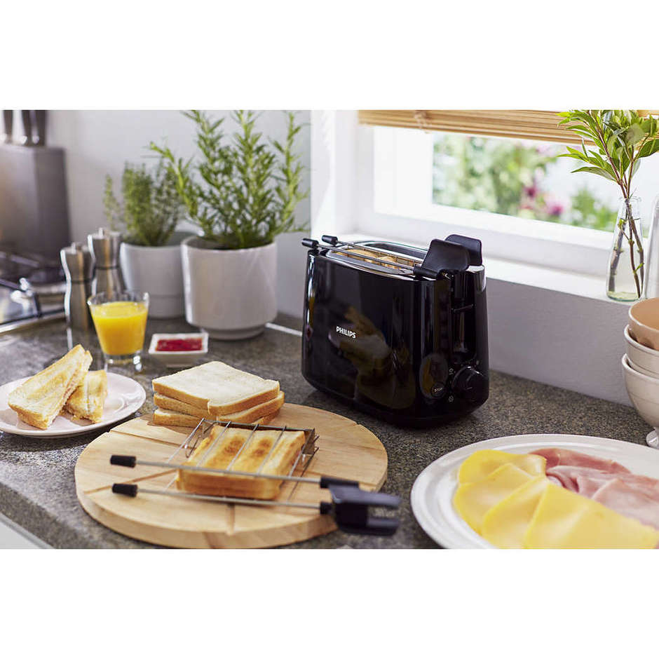 Philips Daily Collection HD2583/90 Tostapane a 2 Fessure, 600 W, Nero, con Griglia per Panini