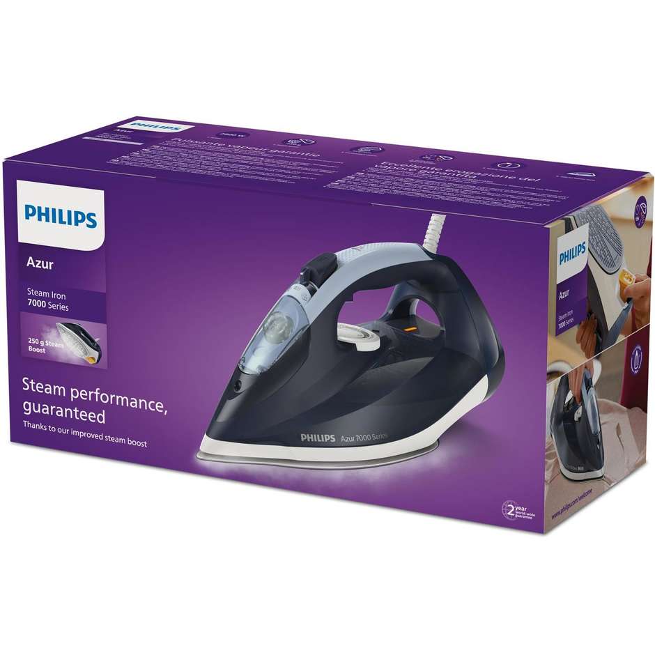 Philips DST7030/20 Ferro da Stiro Vapore 2800W Colpo Vapore 250 g/min SteamGlide Plus Blu