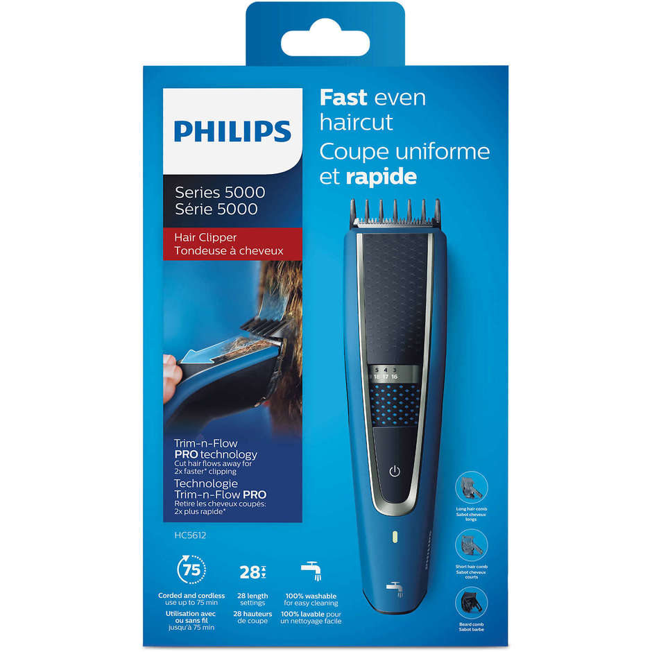 Philips HC5612/15 Hairclipper Tagliacapelli rete/ricaricabile lavabile colore nero e blu