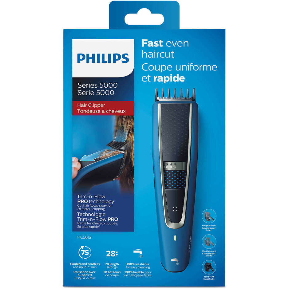 Philips HC5612/15 regolacapelli ricaricabile, 28 lunghezze, nero e blu