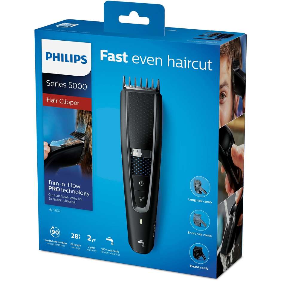 Philips HC5632/15 regolacapelli cordless, 28 lunghezze, autonomia 90 min