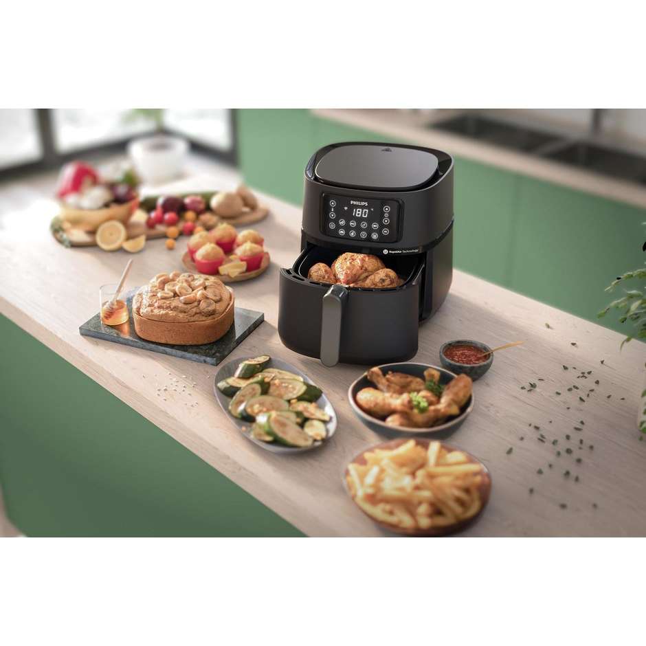 Philips HD9285/93 Friggitrice ad Aria Calda 7,2 L 2000 W con Cestello Singolo Antiaderente Nero, Argento