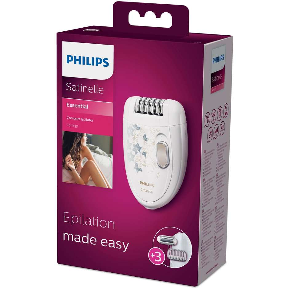 Philips HP6423/00 Satinelle Essential epilatore compatto 21 dischi beige, bianco