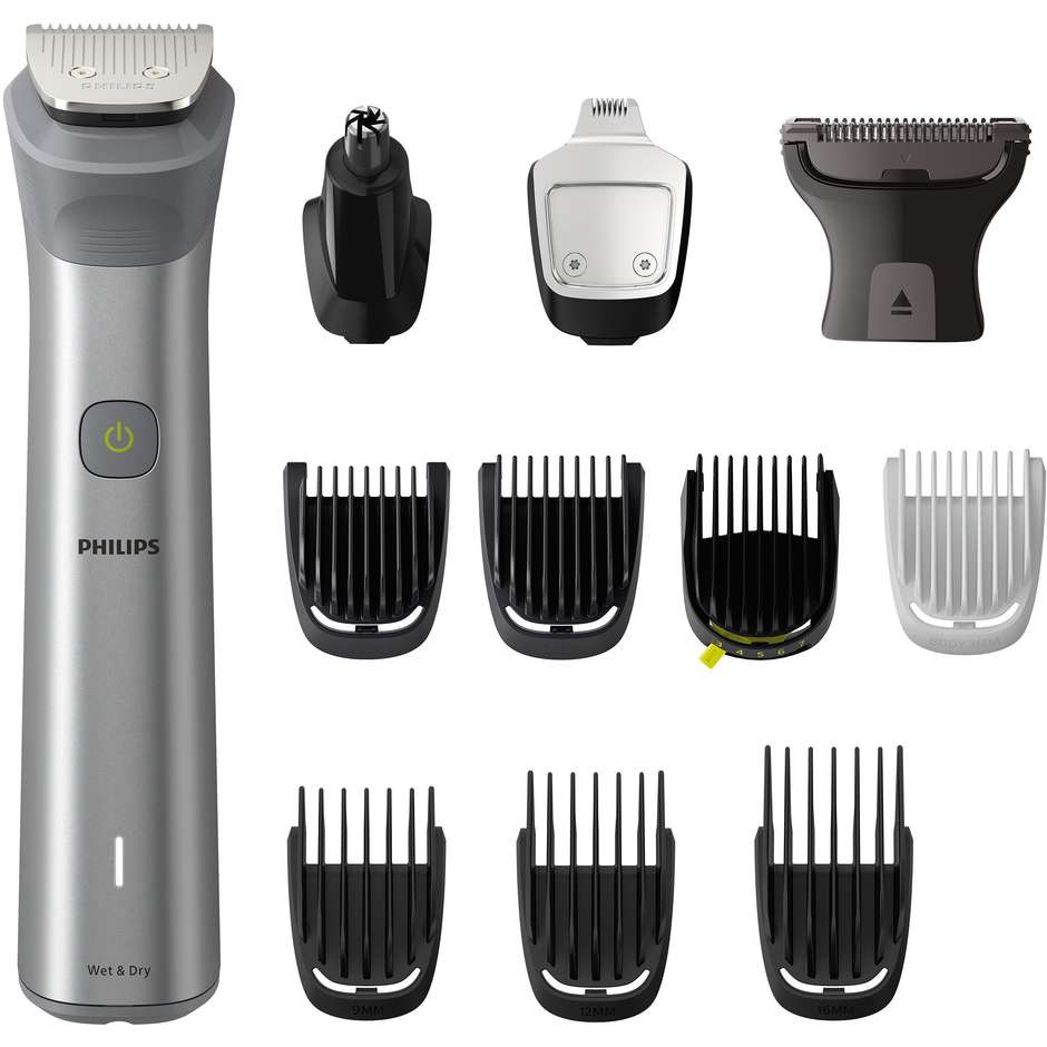 Philips Multigroom Series 5000 Rasoio rifinitore all-in-one + accessori per viso, testa e corpo Colore Acciaio inox