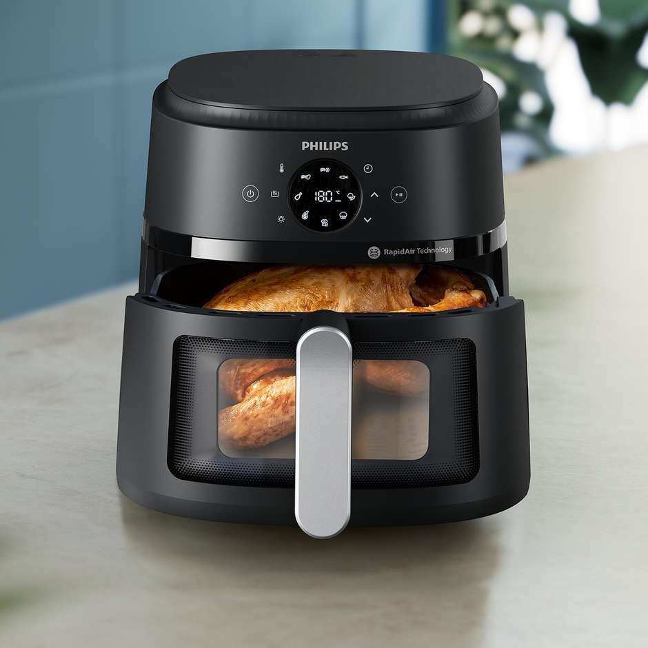 Philips NA231/00 Friggitrice ad Aria Calda 6,2 L 1700 W con Cestello Singolo Antiaderente Nero, Argento