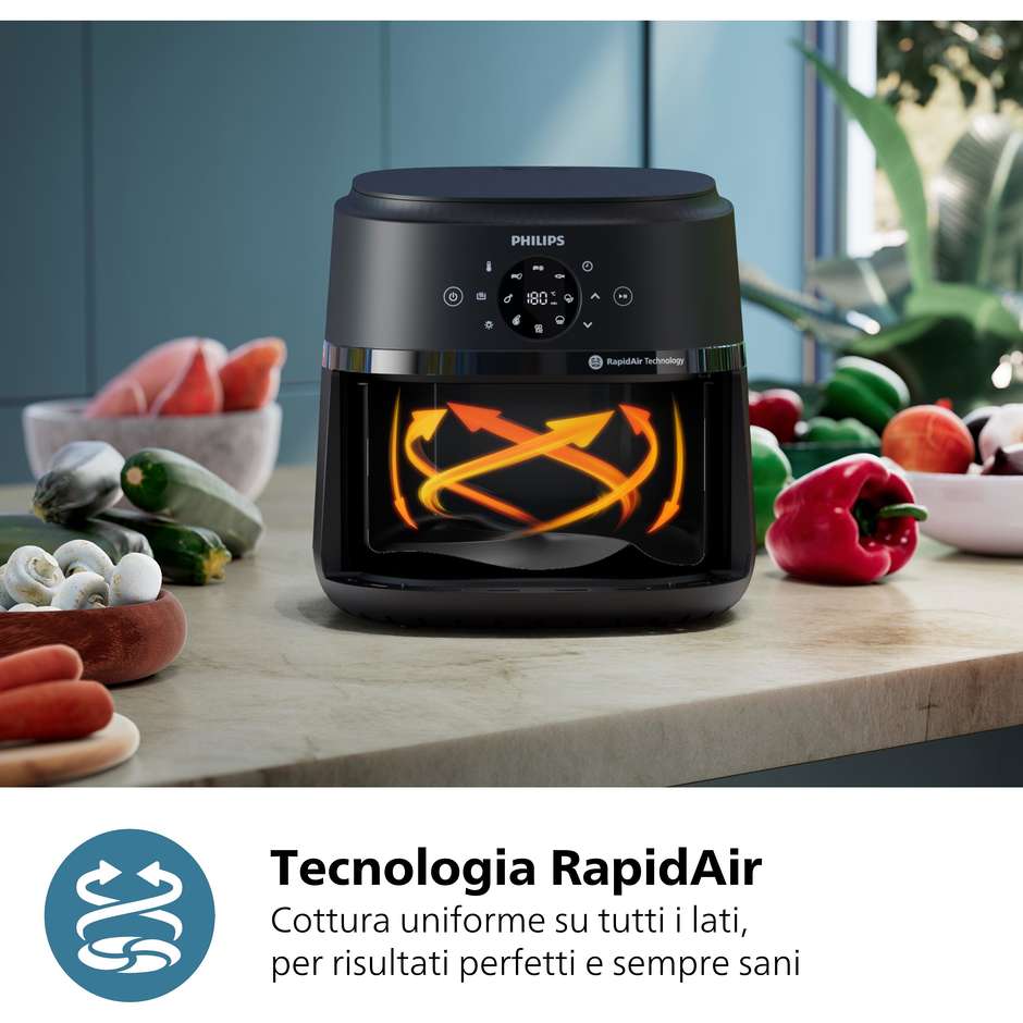 Philips NA231/00 Friggitrice ad Aria Calda 6,2 L 1700 W con Cestello Singolo Antiaderente Nero, Argento