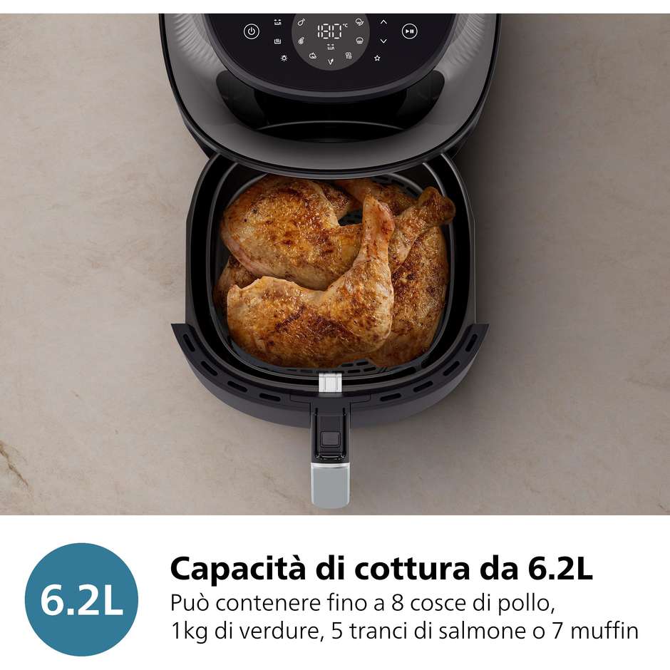 Philips NA332/00 Friggitrice ad Aria Calda 6,2 L 1700 W con Cestello Singolo Antiaderente Nero