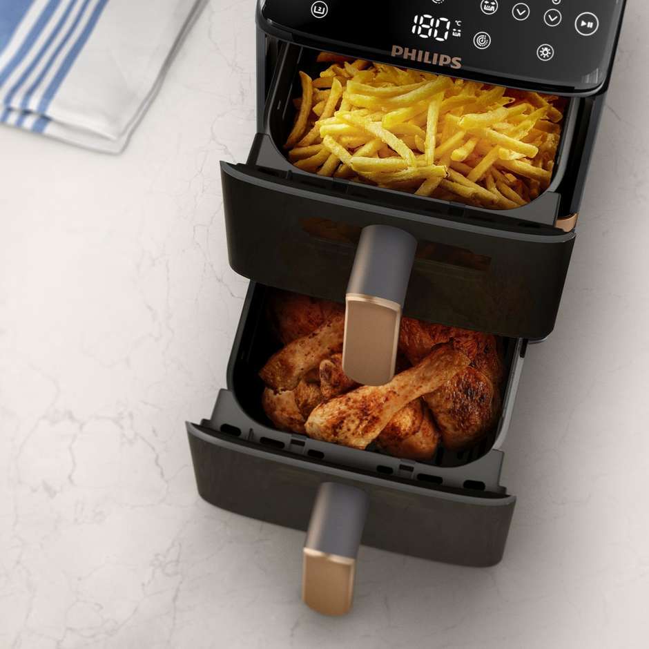 Philips NA462/70 Friggitrice ad Aria Calda 10 L 2750 W con Doppio Cestello Dual Zone Nero