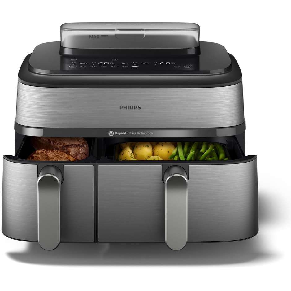 Philips NA555/00 Friggitrice ad Aria Doppio Cestello 9 L 2750 W Tecnologia RapidAir Argento