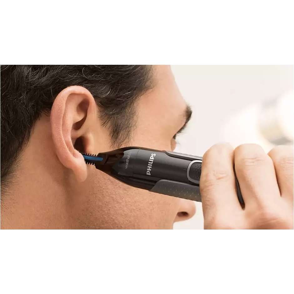 Philips NT3650/16 Rifinitore per peli naso orecchie e sopracciglia Wet & Dry colore nero e grigio
