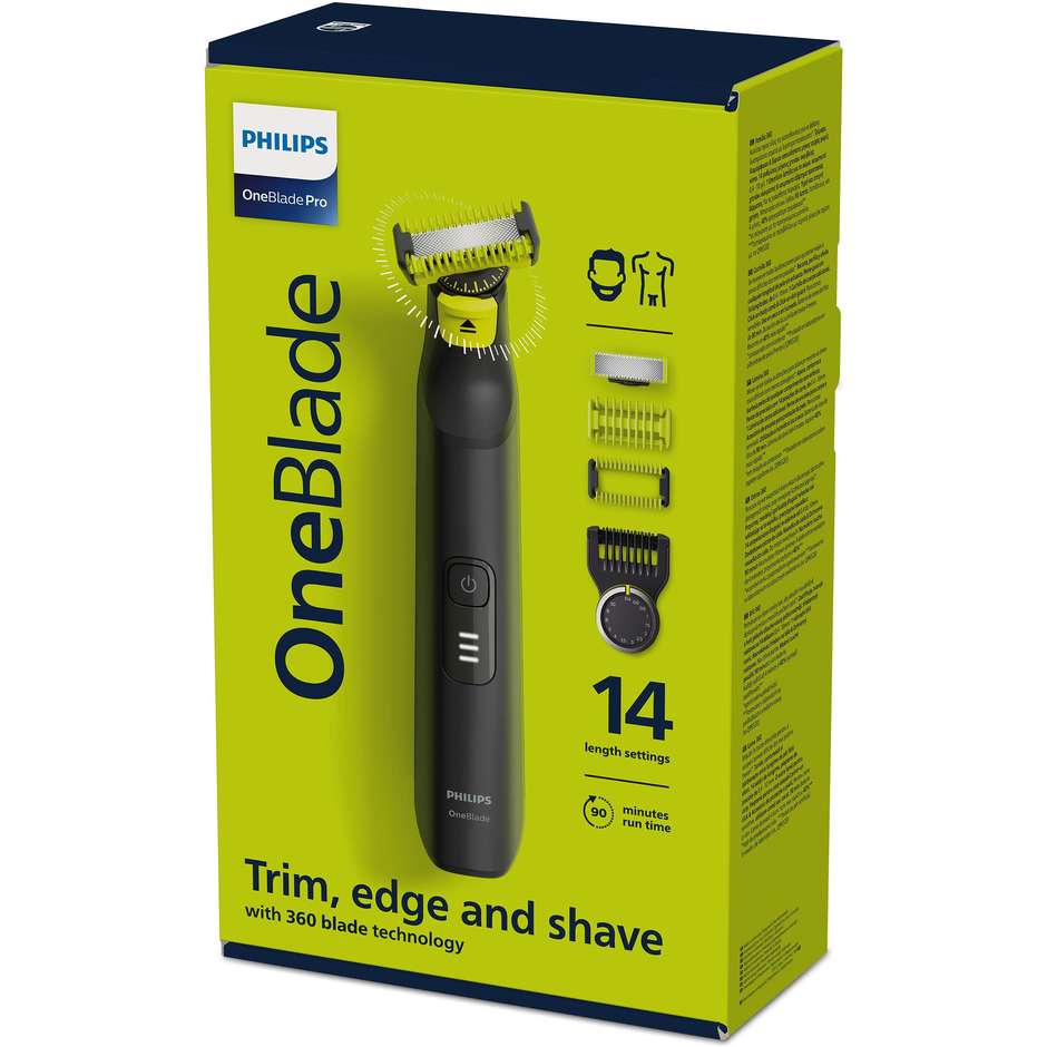 Philips OneBlade Pro 360 Face & Body QP6541/15 rasoio e regolabarba, 14 lunghezze