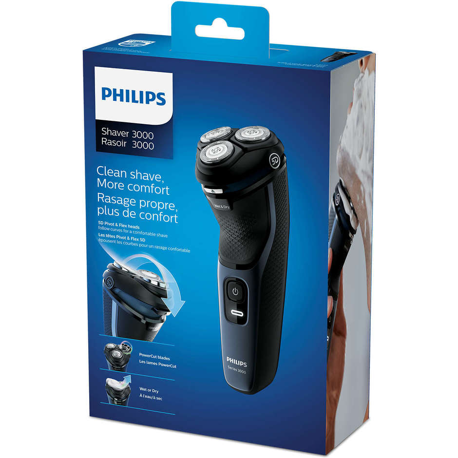 Philips S3134/51 Shaver Rasoio elettrico ricaricabile Wet&Dry Autonomia 60 min colore Nero,Blu