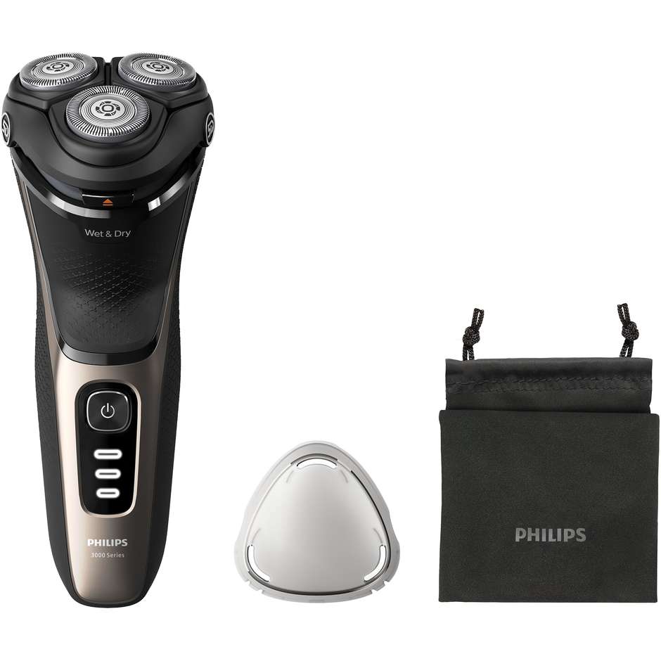 Philips S3242/12 rasoio rotante Wet & Dry PowerCut, 60 minuti, nero e oro