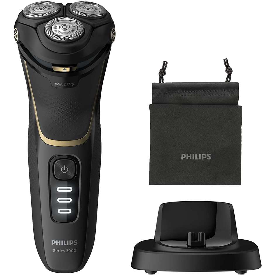 Philips S3333/54 Series 3000 Rasoio elettrico ricaricabile Wet & Dry colore nero e oro