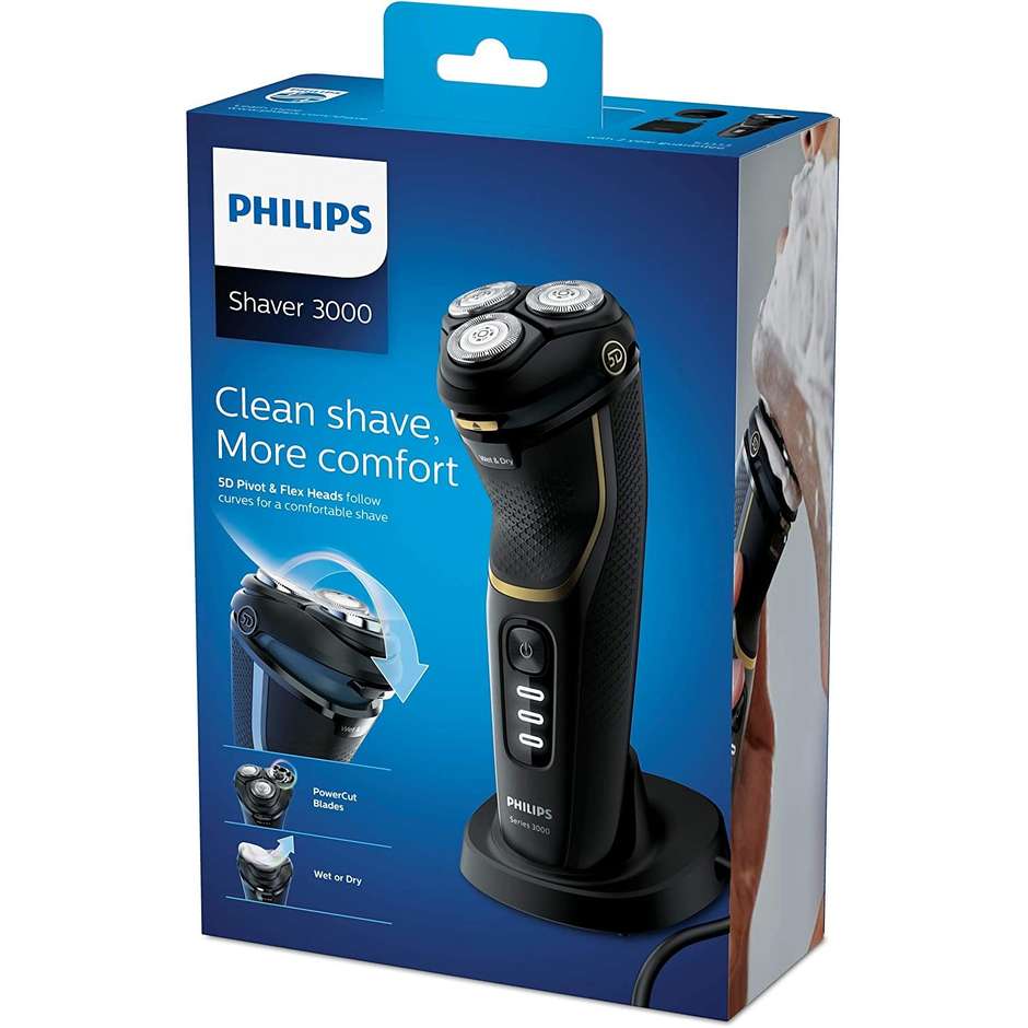 Philips S3333/54 Series 3000 Rasoio elettrico ricaricabile Wet & Dry colore nero e oro