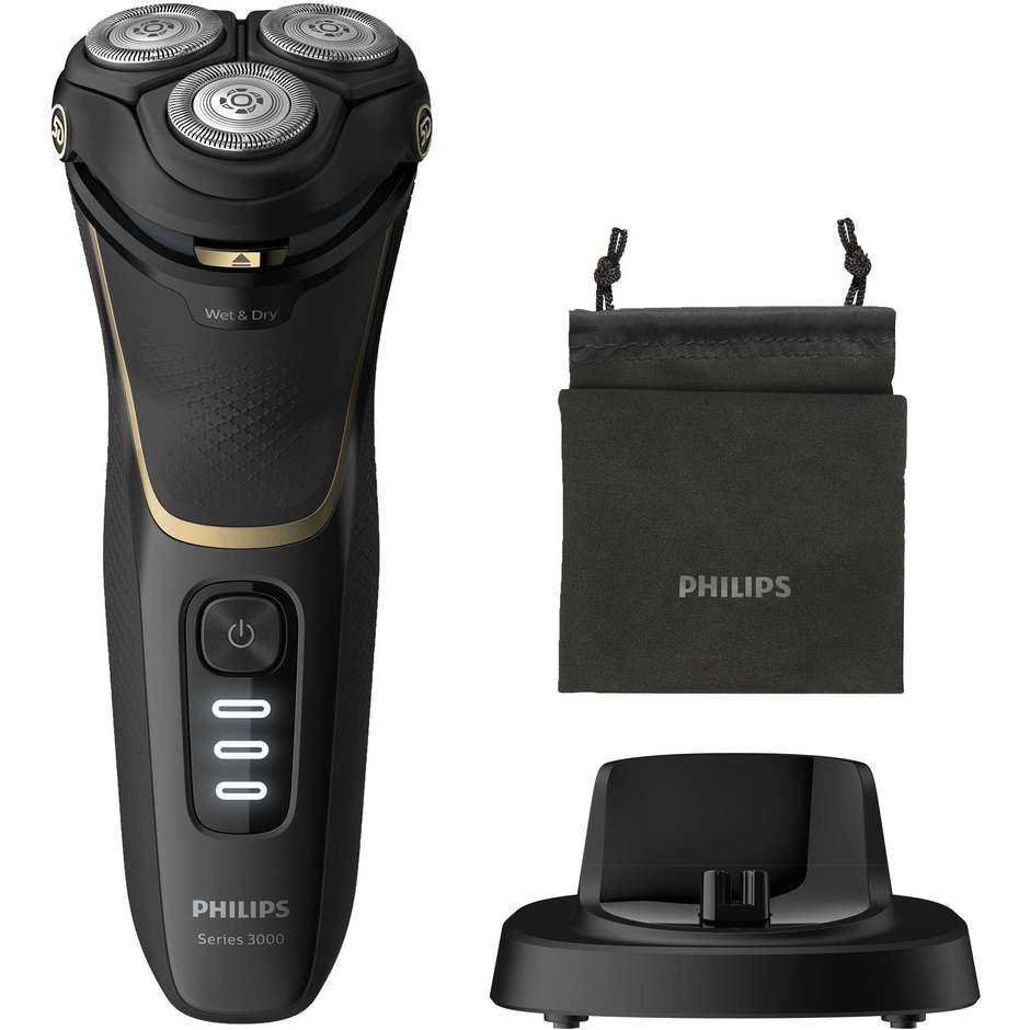 Philips S3333/54 Series 3000 Rasoio elettrico ricaricabile Wet & Dry colore nero e oro