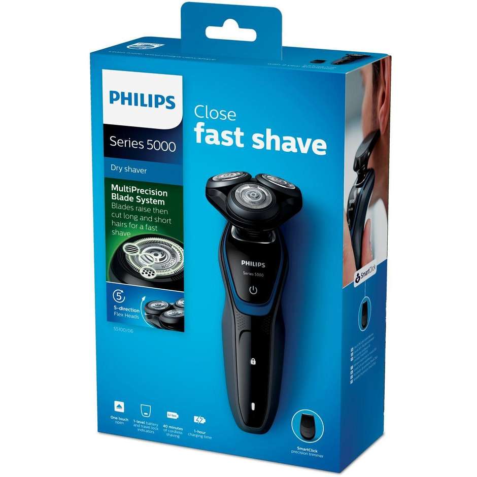 Philips S5100/06 Shaver rasoio elettrico per rasatura a secco blu, grigio, nero