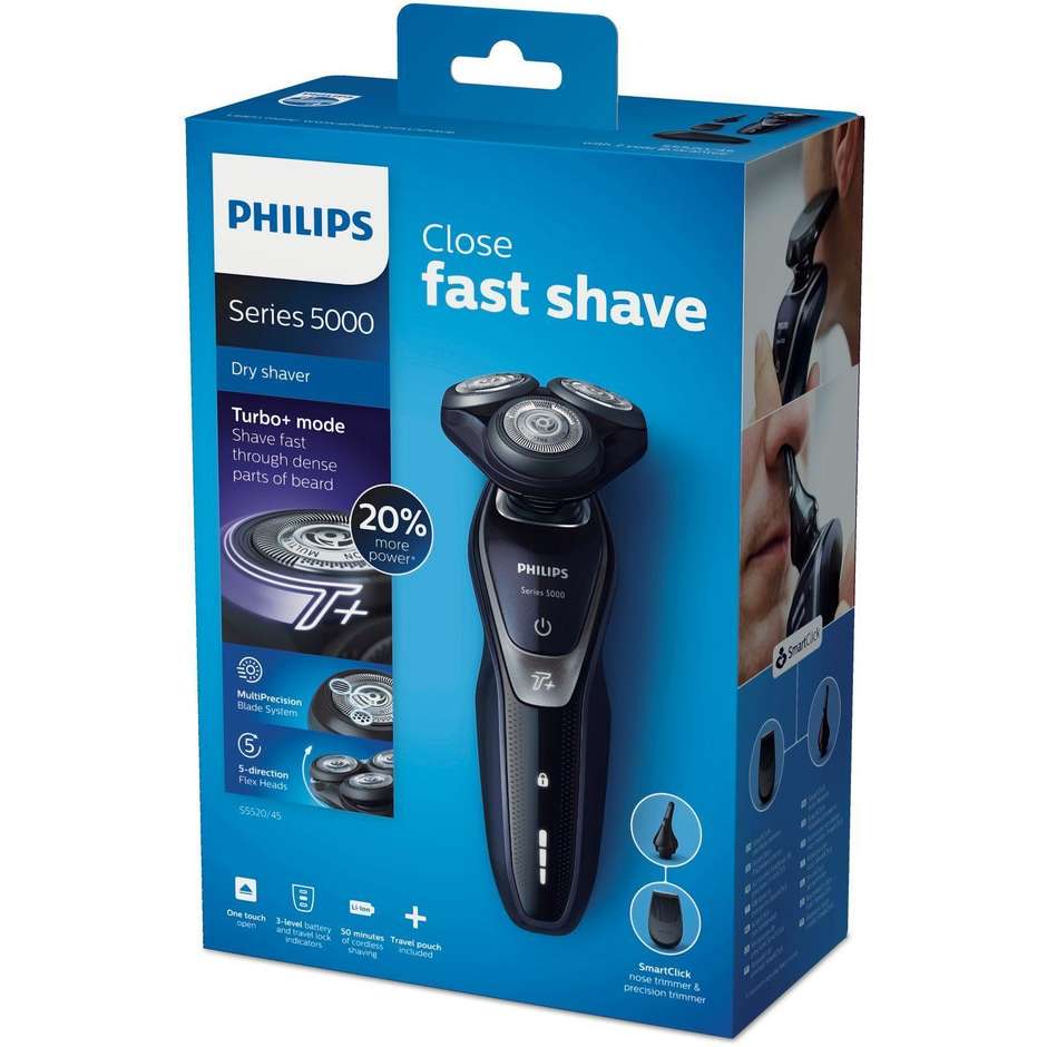Philips S5520/45 Shaver Series 5000 rasoio elettrico ricaricabile per rasatura a secco colore nero