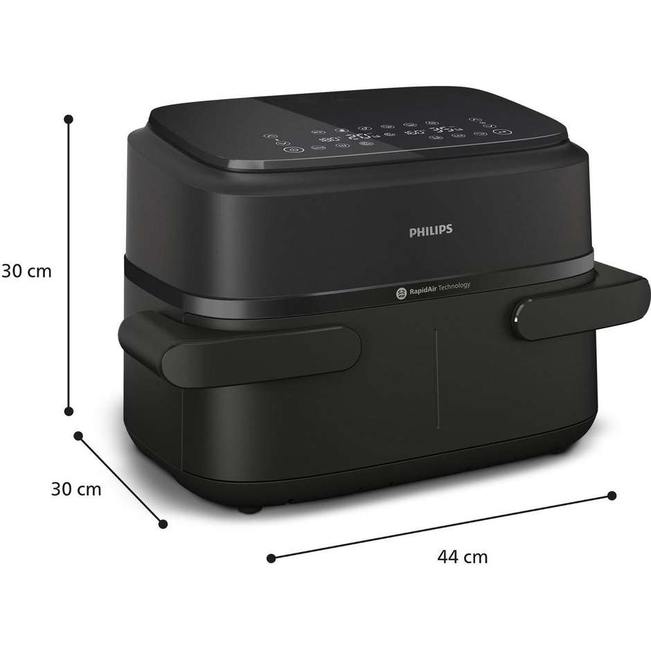 Philips Serie 1000 NA150/00 Friggitrice ad aria Doppio Cestello Capacita 7.1 Lt Potenza 2450 W 10 metodi di cottura App per ricette Colore Nero