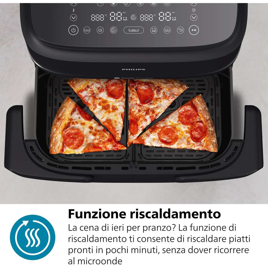 Philips Serie 1000 NA150/00 Friggitrice ad aria Doppio Cestello Capacita 7.1 Lt Potenza 2450 W 10 metodi di cottura App per ricette Colore Nero