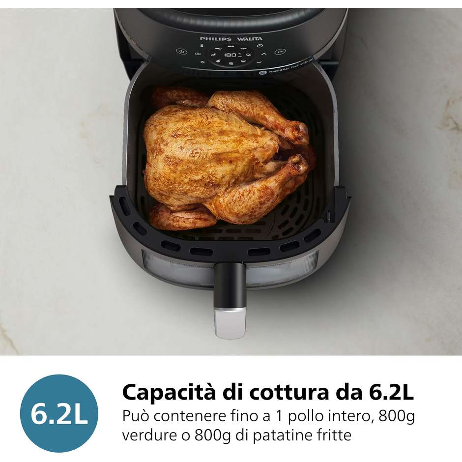 Philips Serie 2000 NA231/00 Airfryer con Finestra Visiva 6.2 L 1700 W 13 Programmi Nero e Argento