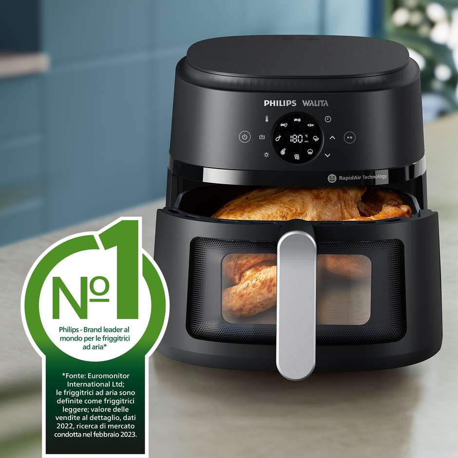 Philips Serie 2000 NA231/00 Friggitrice ad Aria Capacità 6,2 Litri 1700 W RapidAir Finestra Touch Nero