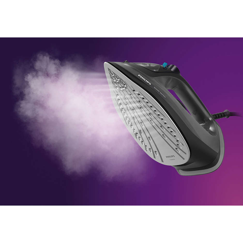 Philips Serie 3000 DST3041/80 Ferro da Stiro a Vapore 2600 W con Piastra in Ceramica, Vapore 40 g/min e Colpo 200 g/min – Nero