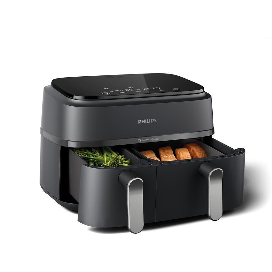 Philips Serie 3000 Dual Basket NA352/00 Friggitrice ad Aria Doppio Cestello 9 L (6 L + 3 L) 2750 W, 8 Programmi, 40-200 °C, Antracite e Rame