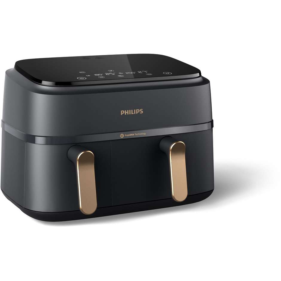 Philips Serie 3000 Dual Basket NA352/00 Friggitrice ad Aria Doppio Cestello 9 L (6 L + 3 L) 2750 W, 8 Programmi, 40-200 °C, Antracite e Rame