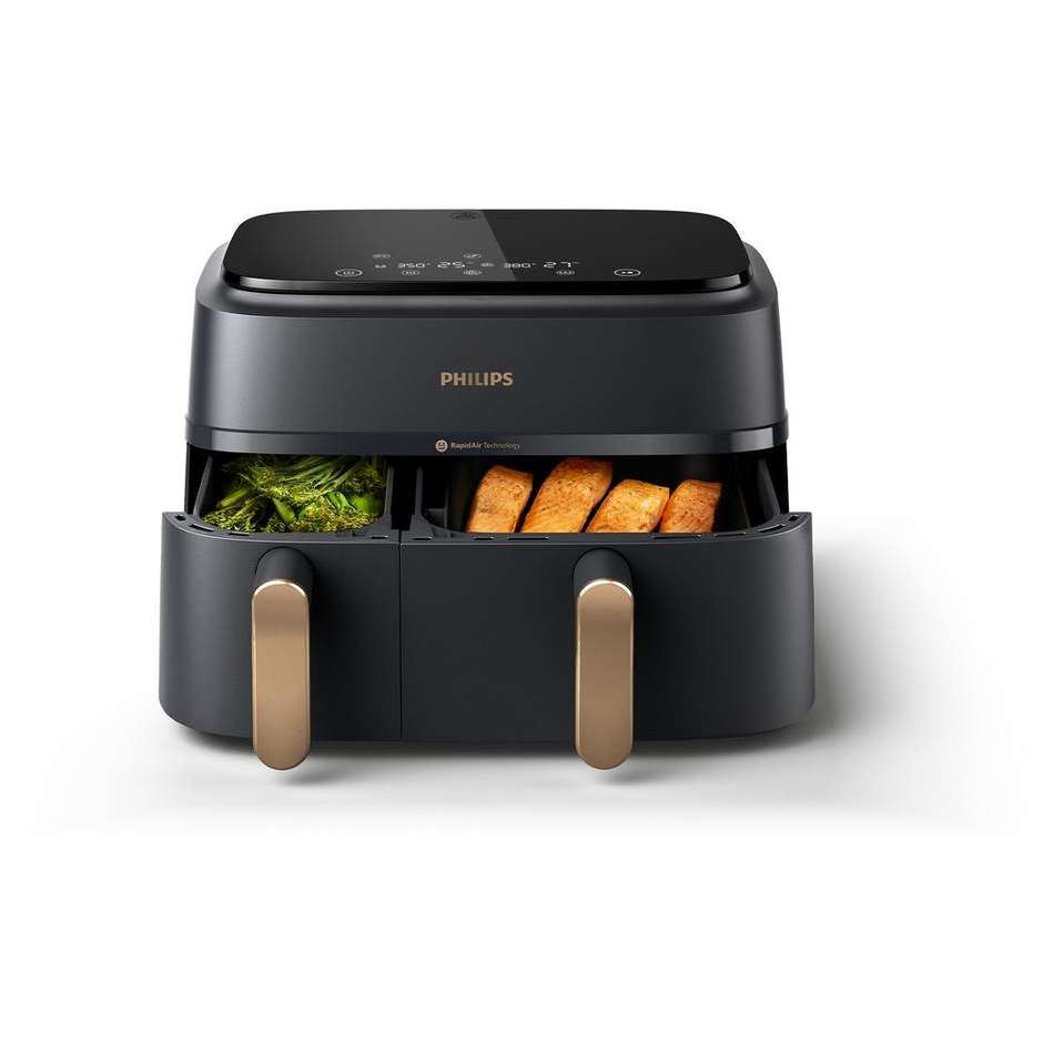 Philips Serie 3000 Dual Basket NA352/00 Friggitrice ad Aria Doppio Cestello 9 L (6L+3L) 2750 W Antracite e Rame