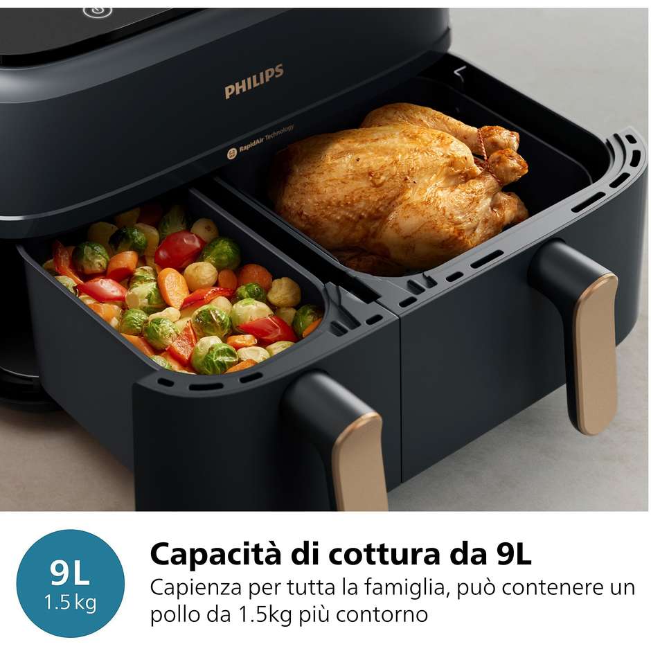 Philips Serie 3000 Dual Basket NA352/00 Friggitrice ad Aria Doppio Cestello 9 L (6L+3L) 2750 W Antracite e Rame