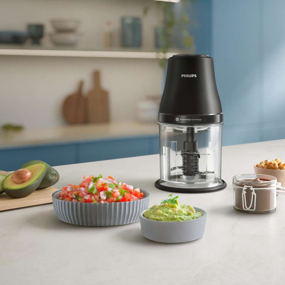 Philips Serie 3000 HR1501/00 Tritatutto Elettrico 450 W, Ciotola 1 L, 4 Lame Acciaio Inox, Nero