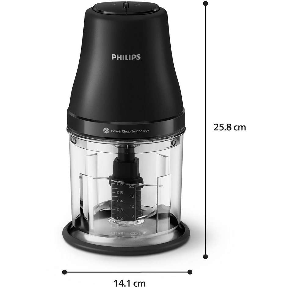 Philips Serie 3000 HR1501/00 Tritatutto Elettrico 450 W, Ciotola 1 L, 4 Lame Acciaio Inox, Nero