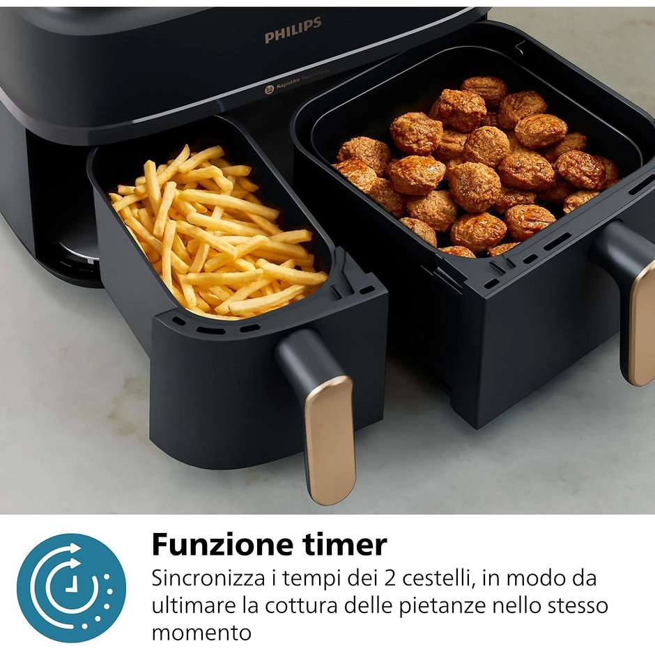 Philips Serie 3000 NA352/00 Friggitrice ad Aria Doppio Cestello 9 Litri 2750 W Sync Antracite e Rame
