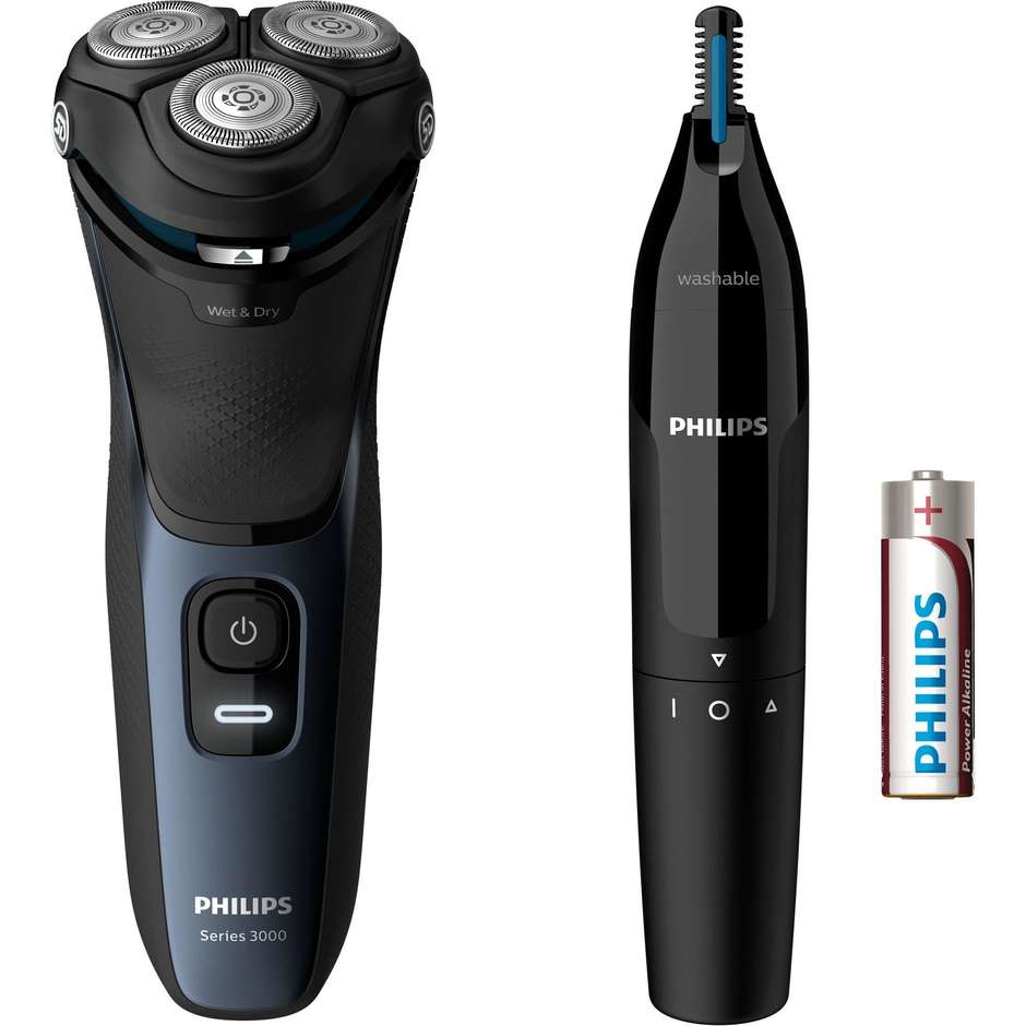 Philips Serie 3000 S3134/57 rasoio rotante Wet & Dry PowerCut, 60 minuti, nero