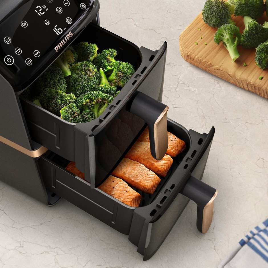 Philips Serie 4000 NA462/70 Friggitrice ad Aria Dual Stack Cestello Verticale 10 Litri 2750 W Nero