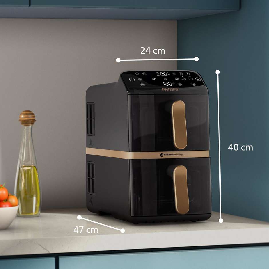 Philips Serie 4000 NA462/70 Friggitrice ad Aria Dual Stack Cestello Verticale 10 Litri 2750 W Nero