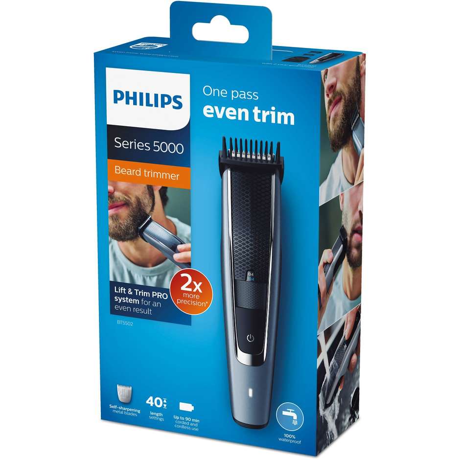 Philips Serie 5000 BT5502/15 Regolabarba elettrico ricaricabile con accessori colore nero