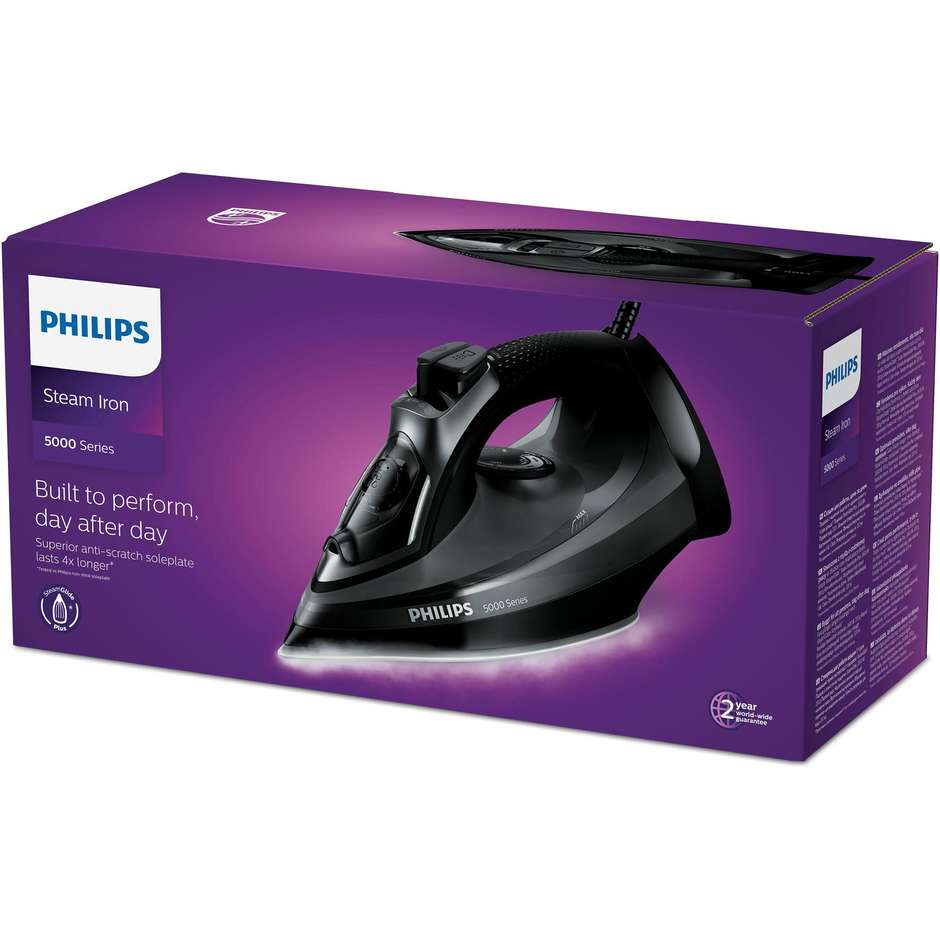 Philips Serie 5000 DST5040/80 Ferro da Stiro a Vapore 2600 W Piastra SteamGlide Plus Nero e Verde