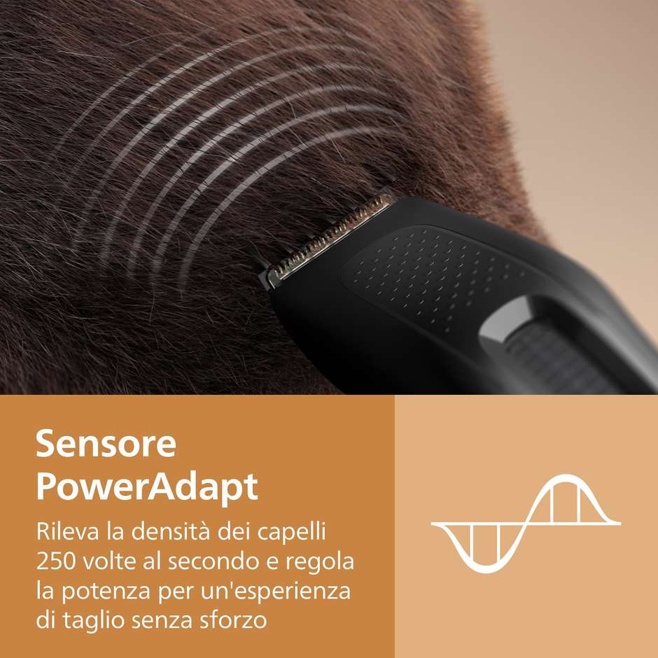 Philips Serie 5000 HC5733/15 regolacapelli senza filo nero, PowerAdapt, Turbo e 3 pettini