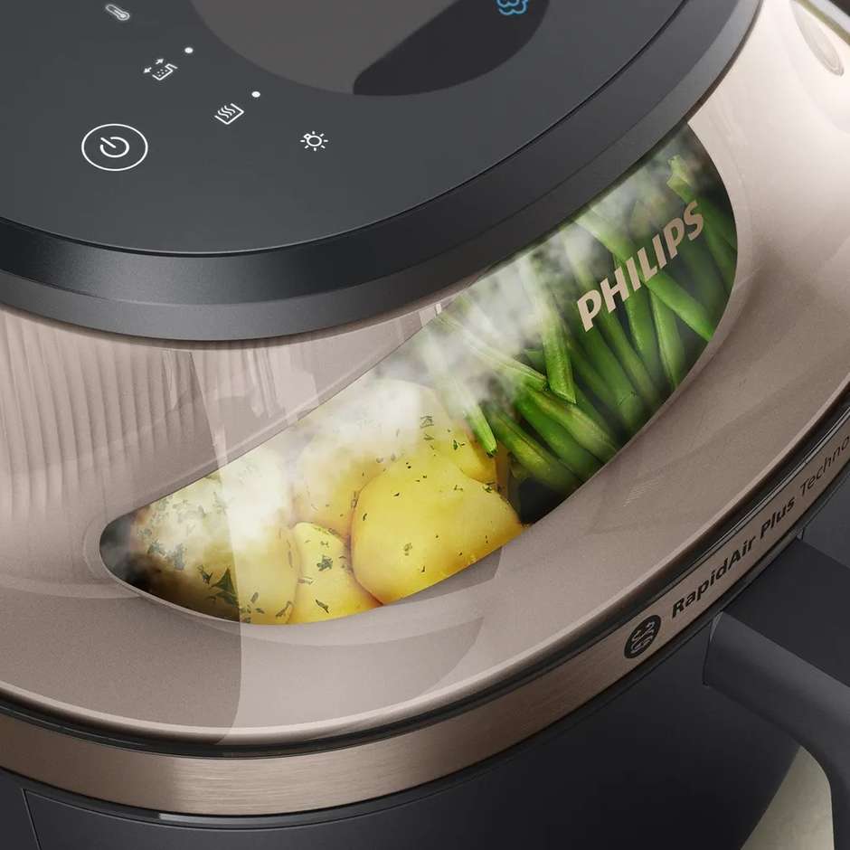 Philips Serie 5000 NA543/00 Friggitrice ad Aria e Cottura a Vapore 2 in 1 Capacità 7,2 Litri 2000 W Nero e Inox